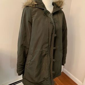 Torrid 00 Army/Olive Green Fur Lined Hooded Zip Up Jacket/Parka Winter C…
